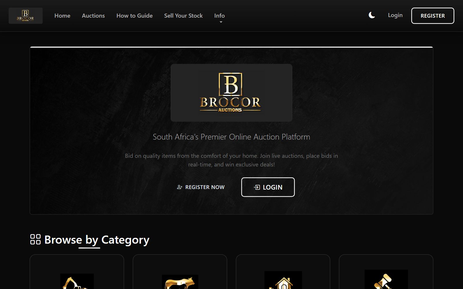Brocor Auctions — real-time online auction platform built by Cyberpunk AI